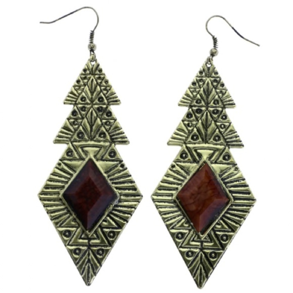 Antique Geometric Gold and Brown metal Earrings